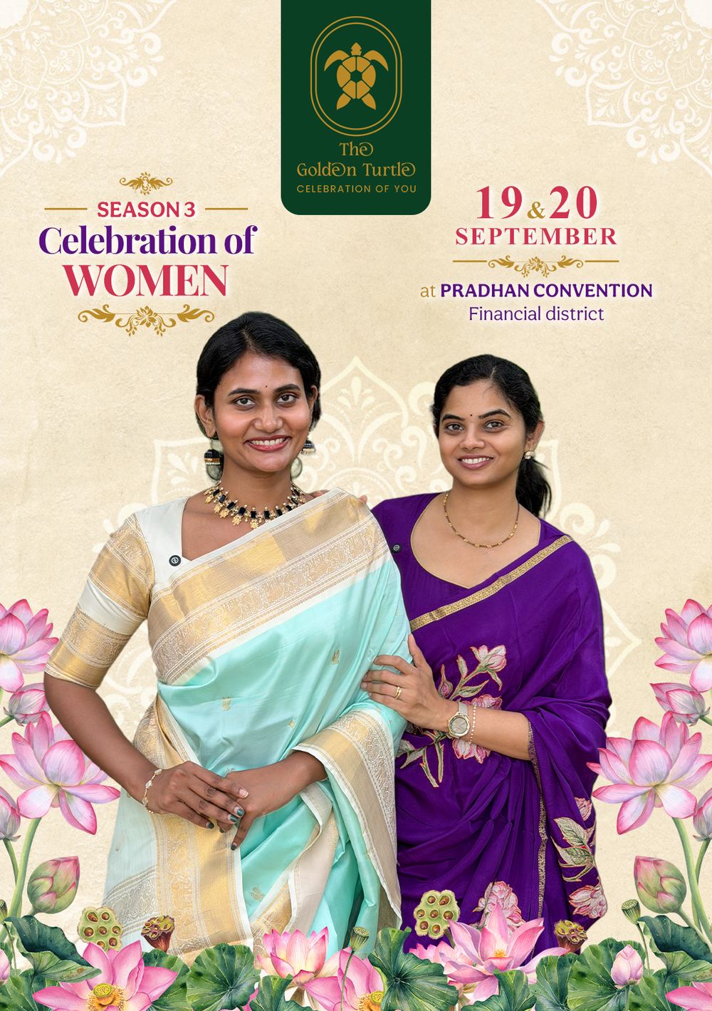 Golden Turtle Season 3 Women's Garment and Jewelry Exhibition Poster Hyderabad — 19 and 20 September at Pradhan Conventions